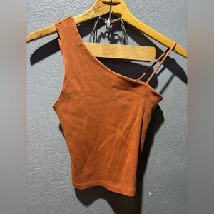 Free People One shoulder Tan Lines ribbed asymmetric cropped tank top size S